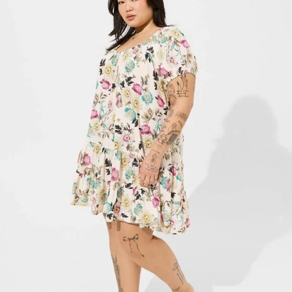 torrid Dresses & Skirts - Torrid Gauze Puff Sleeve Tiered Trapeze Mini Dress 2X